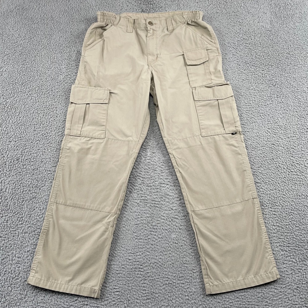 Genuine Gear Cargo Pants Mens 33/32 Tan Tactical Ripstop Elastic Waist Utility
